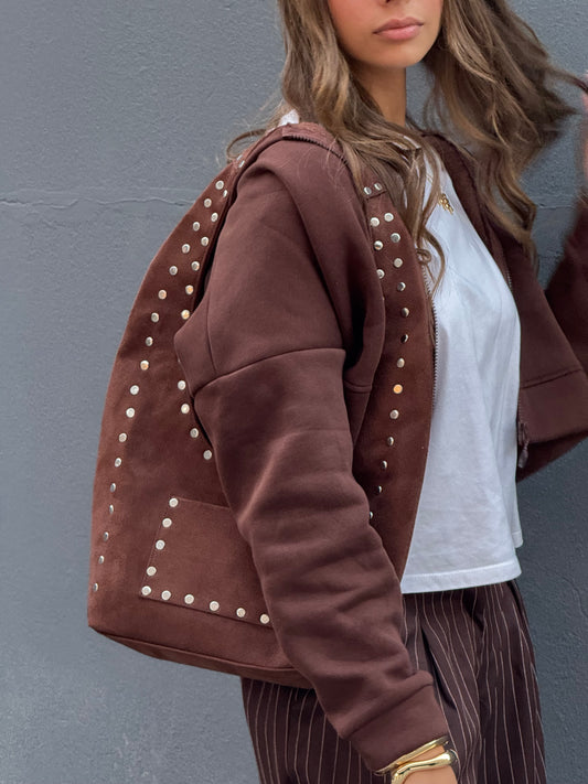 Big studded+suede bag(winter edition) in brown
