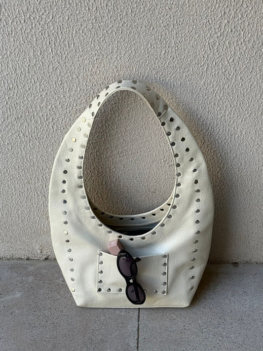 Big studded bag in beige