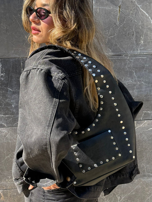 Big studded bag in black