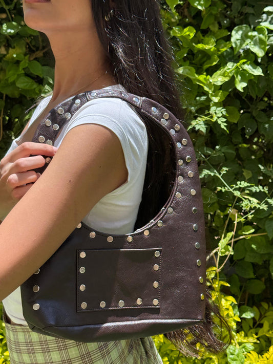 Mini studded bag in brown
