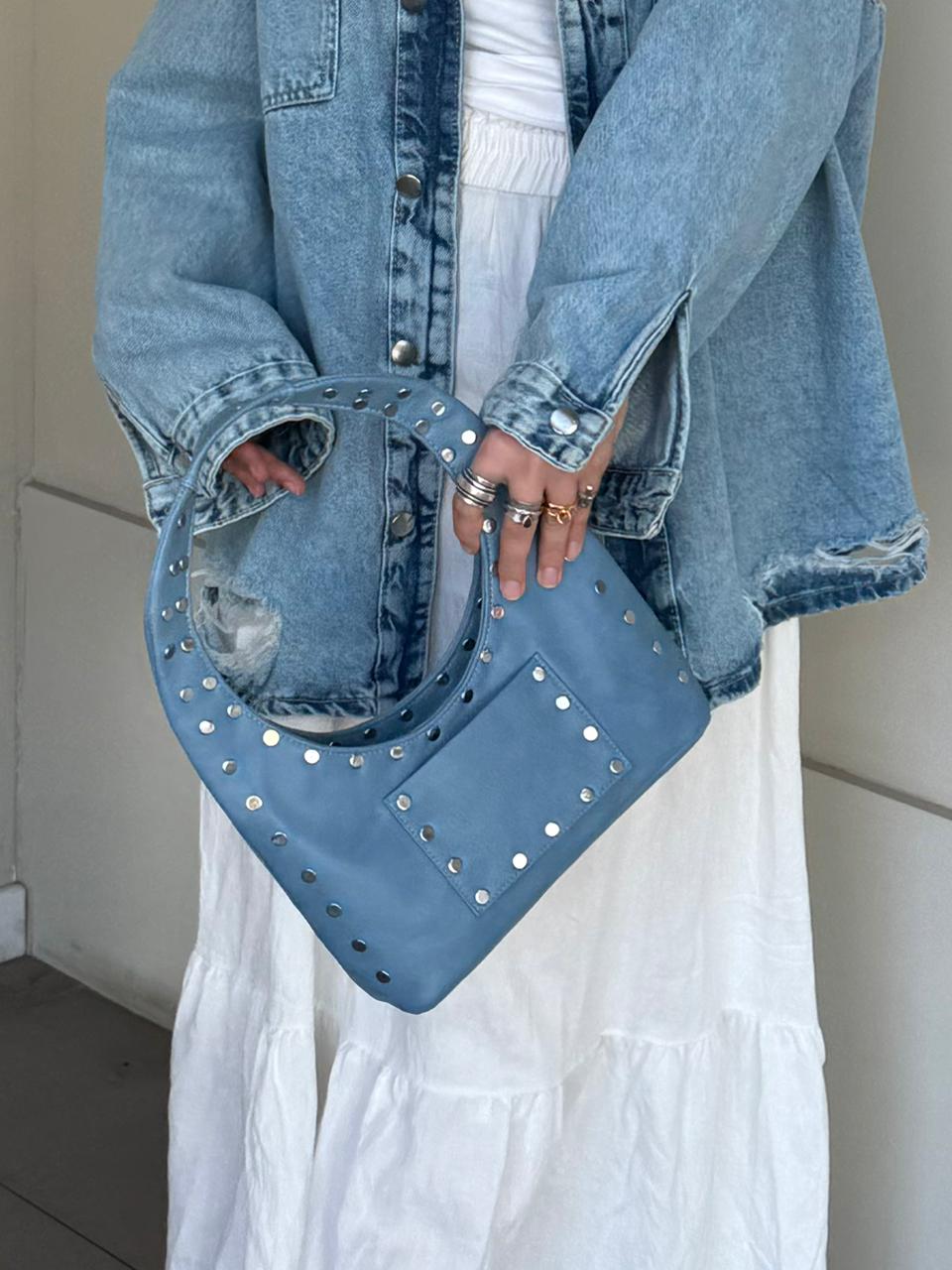 Mini studded bag in baby blue