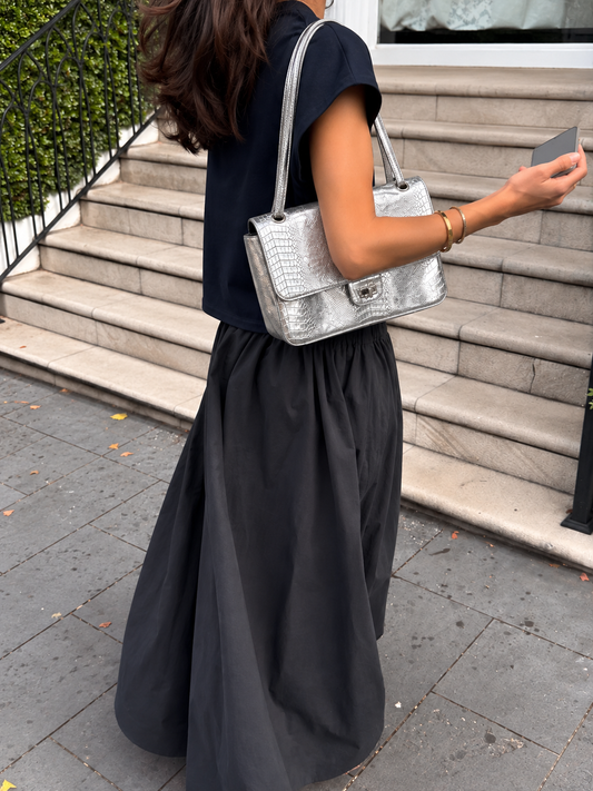 City flap bag in metallic