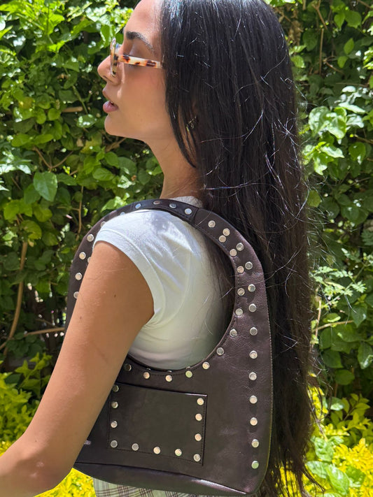 Mini studded bag in brown
