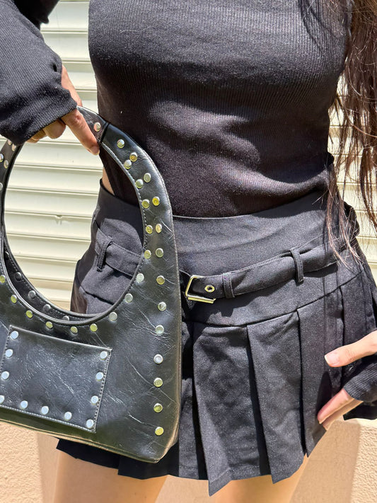 Mini studded bag in black
