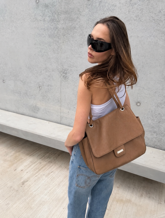 City flap bag in cafe