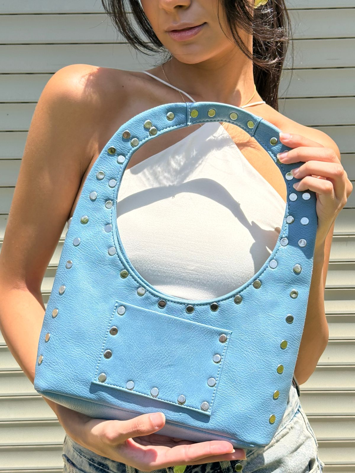 Mini studded bag in baby blue