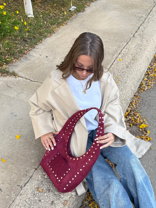 Big studded+suede bag (winter edition) in cherry