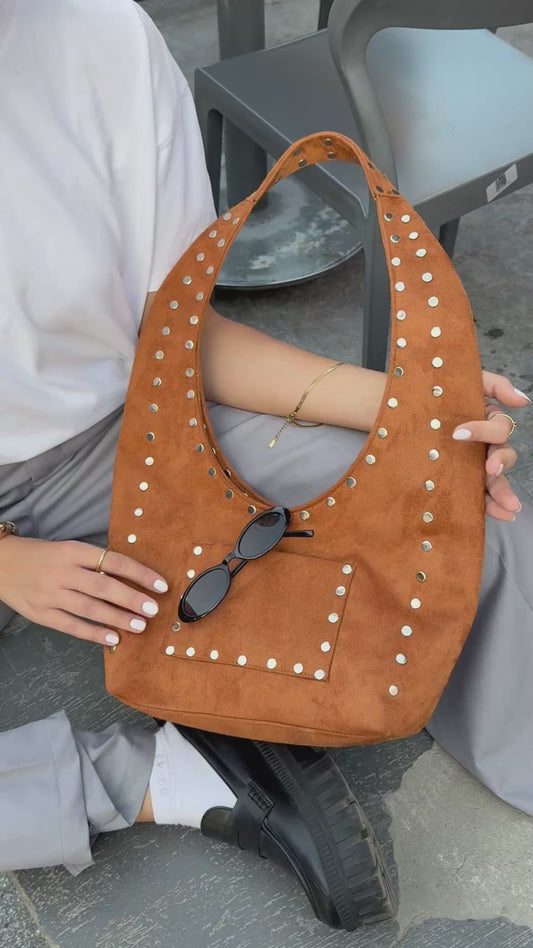 Big studded+suede bag (winter edition) in camel